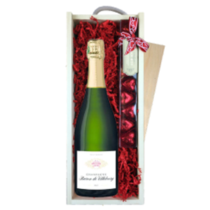 Buy Baron De Villeboerg Brut Champagne 75cl & Chocolate Praline Hearts, Wooden Box
