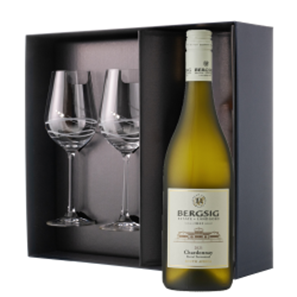 Buy Bergsig Estate Chardonnay 75cl White Wine And Diamante Venezia Glasses Gift Box Set