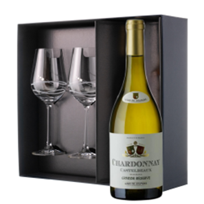 Buy Castelbeaux Chardonnay 75cl White Wine And Diamante Venezia Wine Glasses Gift Box Set