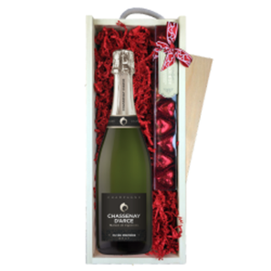 Buy Chassenay d'Arce Cuvee Premiere Brut Champagne 75cl & Chocolate Praline Hearts, Wooden Box