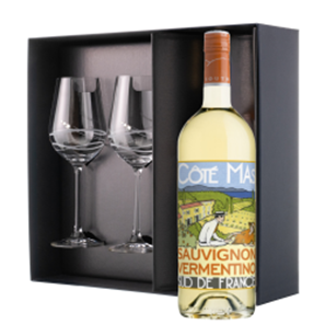 Buy Cote Mas Blanc Sauvignon Vermentino 75cl White Wine And Diamante Venezia Glasses Gift Box Set