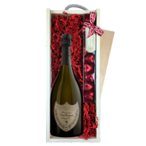 Buy Dom Perignon Brut 2015 Champagne 75cl & Chocolate Praline Hearts, Wooden Box