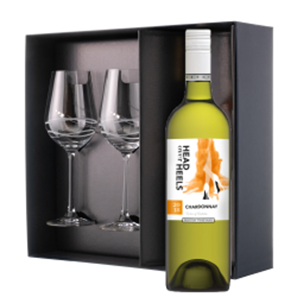 Buy Head over Heels Chardonnay 75cl White Wine And Diamante Venezia Wine Glasses Gift Box Set