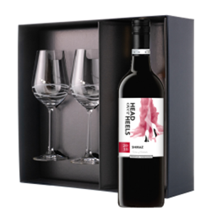 Buy Head over Heels Shiraz 75cl Red Wine And Diamante Venezia Wine Glasses Gift Box Set