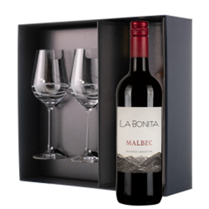 Buy La Bonita Malbec 75cl Red Wine And Diamante Venezia Wine Glasses Gift Box Set