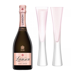 Buy Lanson Le Rose Creation Champagne 75cl with LSA Moya Blush Flutes