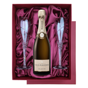 Buy Louis Roederer Collection 245 Champagne 75cl in Burgundy Presentation Set With Flutes