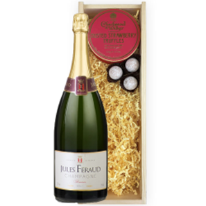 Buy Magnum of Jules Feraud Champagne 1.5L And Strawberry Charbonnel Truffles Magnum Box