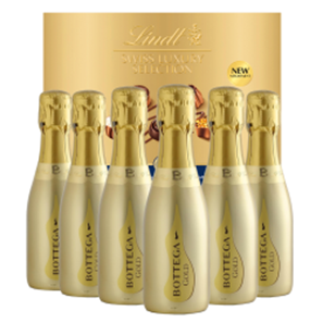 Buy Mini Bottega Gold Brut Prosecco 20cl Case of 6 with Lindt Swiss Tradition Chocolates 193g