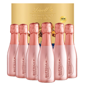 Buy Mini Bottega Rose Gold Prosecco 20cl Case of 6 with Lindt Swiss Tradition Chocolates 193g