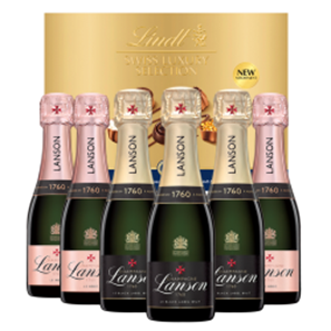 Buy Mini Champagne Lanson Le Rose and Lanson Le Black 20cl Case of 6 with Lindt Swiss Tradition Chocolates 193g