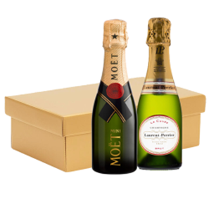 Buy Mini Champagne Moet Brut and Laurent Perrier Brut 20cl Twin Hamper Gift Box