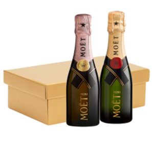 Buy Mini Champagne Moet Brut and Moet Rose 20cl Twin Hamper Gift Box