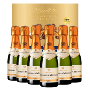 Buy Mini Charles Mignon Brut Champagne 20cl Case of 6 with Lindt Swiss Tradition Chocolates 193g