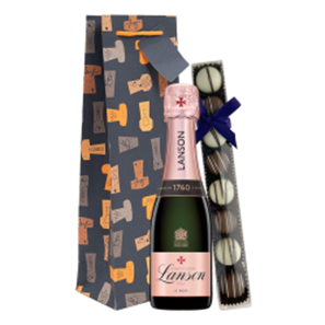 Buy Mini Lanson Le Creation Rose Champagne 20cl & Fine Artisanal Truffles Gift Bag