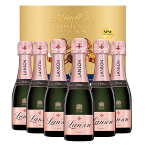 Buy Mini Lanson Le Creation Rose Champagne 20cl Case of 6 with Lindt Swiss Tradition Chocolates 193g