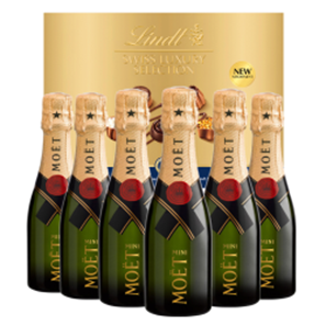 Buy Mini Moet Brut Champagne 20cl Case of 6 with Lindt Swiss Tradition Chocolates 193g