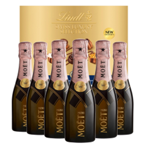 Buy Mini Moet Rose Champagne 20cl Case of 6 with Lindt Swiss Tradition Chocolates 193g