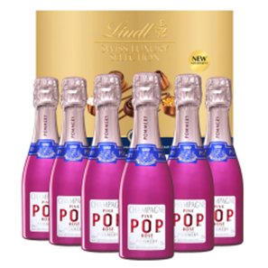 Buy Mini Pommery Pink POP Rose Champagne 20cl Case of 6 with Lindt Swiss Tradition Chocolates 193g