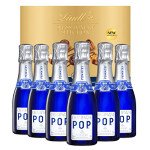 Buy Mini Pommery POP Brut Champagne 20cl Case of 6 with Lindt Swiss Tradition Chocolates 193g