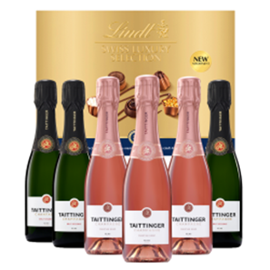 Buy Mixed Taittinger Brut & Rosé Champagne 37.5cl Case of 6 with Lindt Swiss Tradition Chocolates 193g