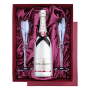 Buy Moet and Chandon Ice Imperial Rose 75cl in Burgundy Presentation Set With Flutes