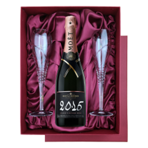 Buy Moet & Chandon Vintage Rose 2015 Champagne 75cl in Burgundy Presentation Set With Flutes