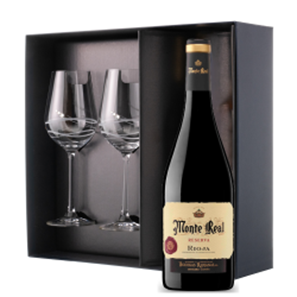 Buy Monte Real Reserva 75cl Red Wine And Diamante Venezia Glasses Gift Box Set