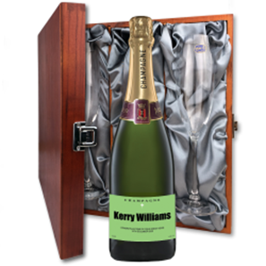 Buy Personalised Champagne - Green Label And Flutes In Luxury Presentation Box