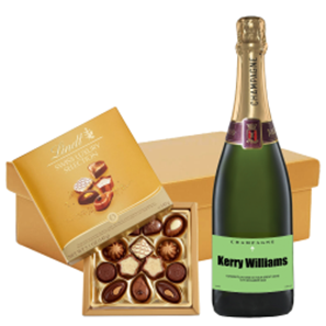 Buy Personalised Champagne - Green Label And Lindt Swiss Chocolates Hamper