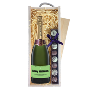 Buy Personalised Champagne - Green Label & Truffles, Wooden Box