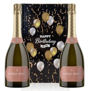 Buy Silver Reign Rose English Sparkling 75cl Happy Birthday Wine Duo Gift Box (2x75cl)