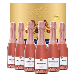 Buy Taittinger Brut Prestige Rose Champagne 37.5cl Case of 6 with Lindt Swiss Tradition Chocolates 193g