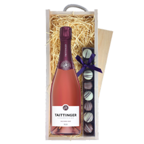 Buy Taittinger Nocturne Rose Sec Champagne 75cl & Truffles, Wooden Box