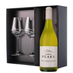 Buy Three Peaks Sauvignon Blanc 75cl White Wine And Diamante Venezia Glasses Gift Box Set