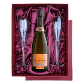 Buy Veuve Clicquot, Vintage Rose, 2012 in Burgundy Presentation Set With Flutes