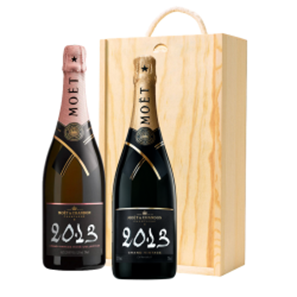 Buy Wooden Box Champagne Duo of Moet And Chandon Vintage Brut and Vintage Rose Gift Sets (2x75cl)